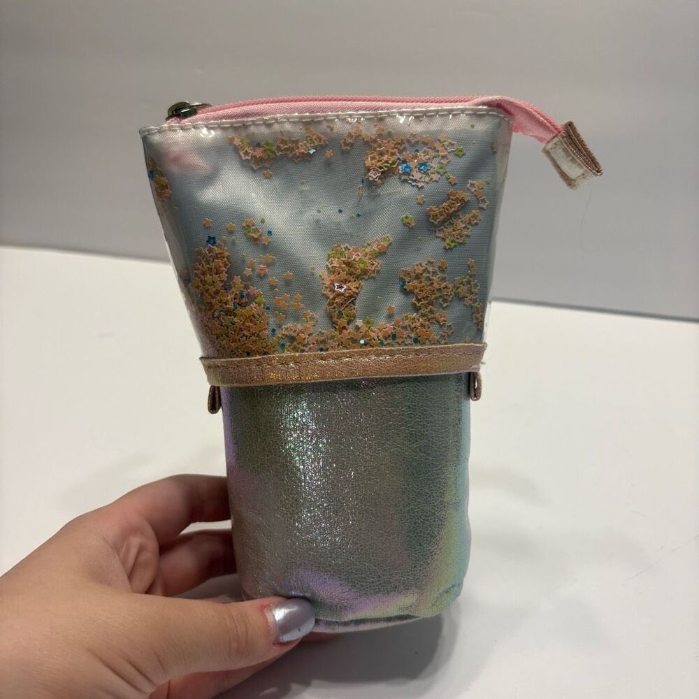 Star Confetti Telescopic Zippered Pencil Pouch Pink Silver